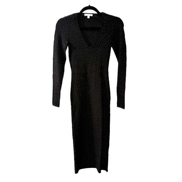 NEW! Good American S Low Down Bodycon BANDAGAE Midi Dress Long Sleeve Black Sz 1 - Picture 2 of 9
